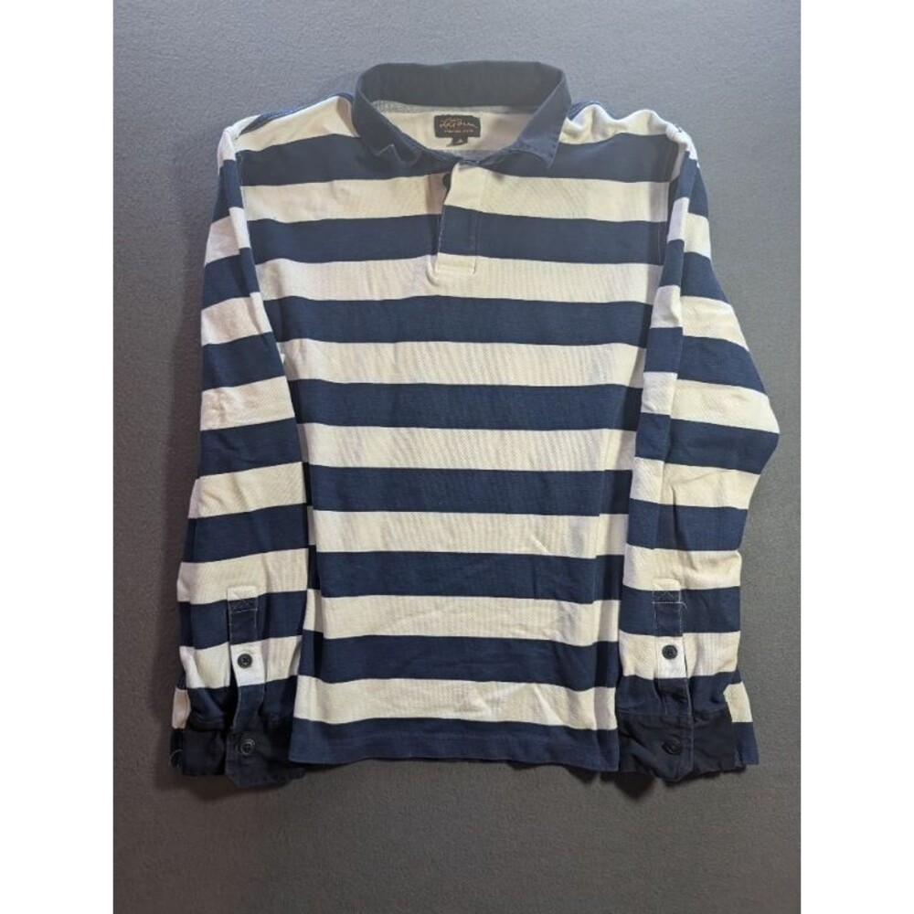 L.L. Bean Mens Rugby Shirt 100% Cotton Navy and White Stripe Sz XL College Prep